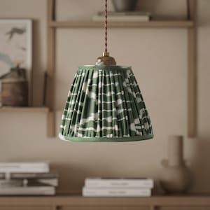 Handmade Green Pleated Fabric Pendant Light - Rustic Modern Lighting - Custom Made Pendant Light - Pendant Lampshade - Ceiling Light