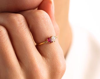 Custom Heart Birthstone Ring, Personalized 2 Birthstone Ring For Mom, Couple Birthstone Ring, Mother Day Gift, Unique Birthday Gift for Her