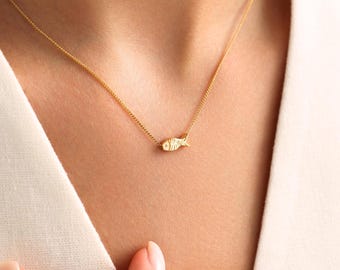 Dainty Gold Fish Necklace: Sterling Silver Minimalist Jewelry