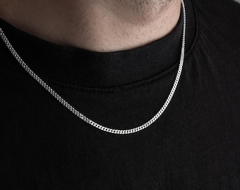 Sterling Silver Curb Chain Necklace: 2mm Minimalist Unisex Jewelry