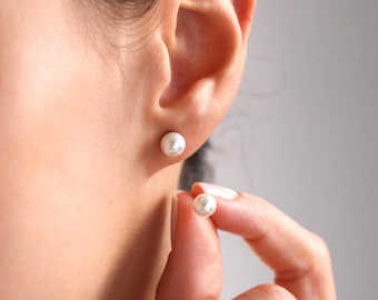 Dainty Pearl Earrings and Necklace Set: 925 Sterling Silver Bridal Jewelry