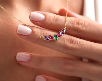 Geboortesteenketting familie: sterlingzilver, gepersonaliseerde moedersieraden