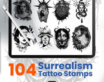 104 Surrealismus Tattoo Stempel für Procreate Surreale Blitzbürsten für Digitalkünstler