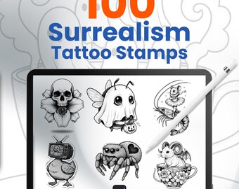 100 surrealistische Tattoo-Stempel für Procreate: Surrealistische Flash-Pinsel für digitale Künstler