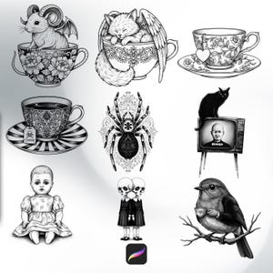 100 sellos de tatuaje surrealistas para Procreate Pinceles surrealistas para artistas digitales imagen 6