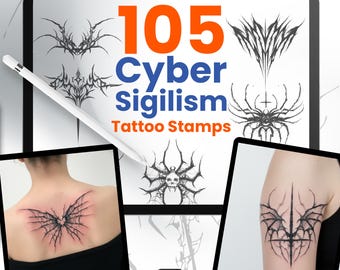 105 Cyber Sigilism Tattoo Stempel für Procreate Tribal Flash Brushes für Digital Artists