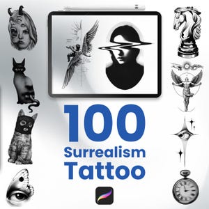 100 surrealistische tattoostempels voor de voortplanting van surrealistische flitsborstels voor digitale kunstenaars