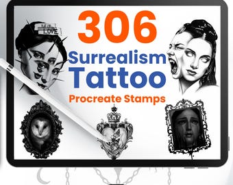 306 Surrealismus-Tattoo-Stempel für Procreate: Surrealistische Flash-Pinsel für digitale Künstler