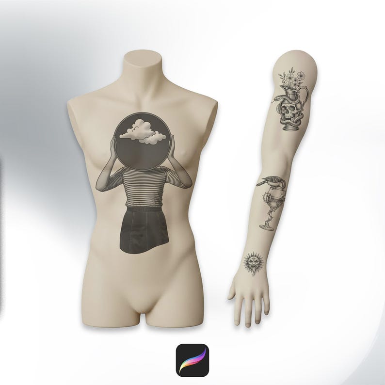 100 sellos de tatuaje surrealistas para Procreate Pinceles surrealistas para artistas digitales imagen 3