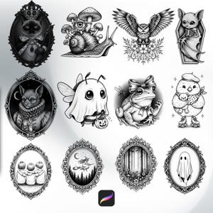 100 sellos de tatuaje surrealistas para Procreate Pinceles surrealistas para artistas digitales imagen 5