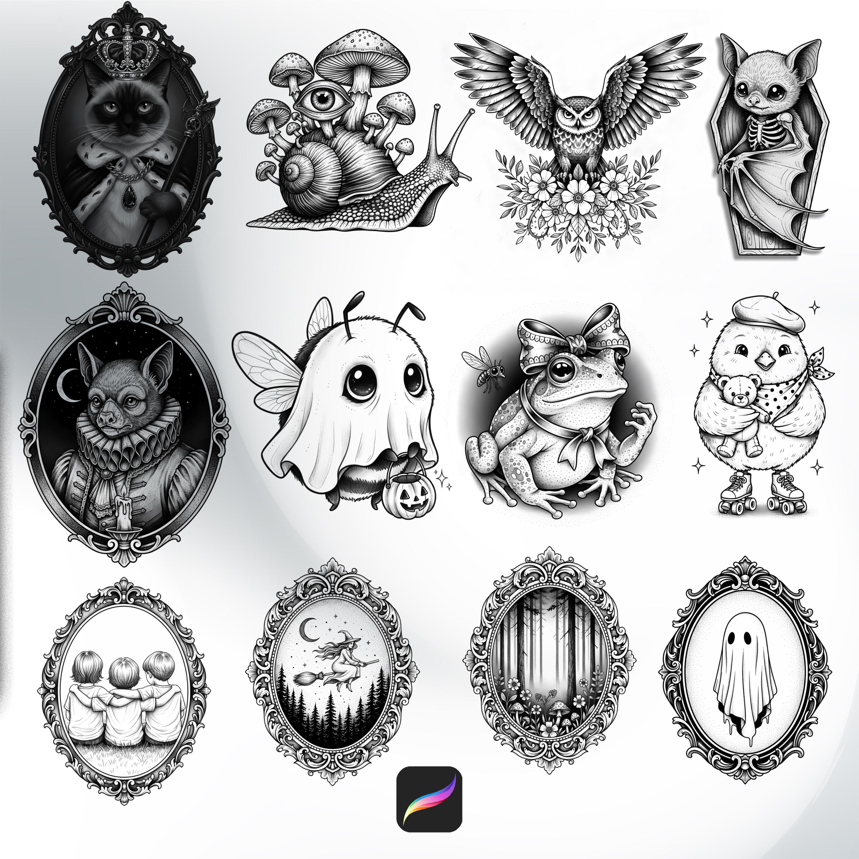 100 sellos de tatuaje surrealistas para Procreate Pinceles surrealistas para artistas digitales imagen 5