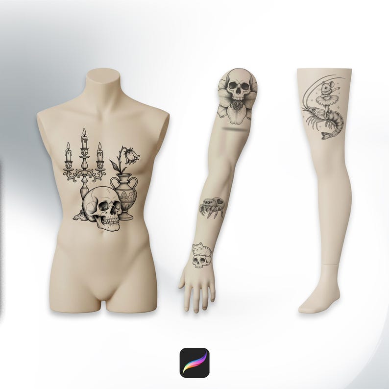 100 sellos de tatuaje surrealistas para Procreate Pinceles surrealistas para artistas digitales imagen 2