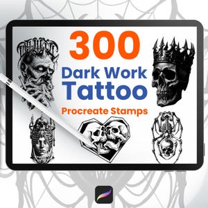 300 Dark Work Tattoo Stamps for Procreate Black Flash Brushes For Digital Artists