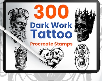 300 Dark Work Tattoo-Stempel für Procreate Black Flash Brushes für digitale Künstler
