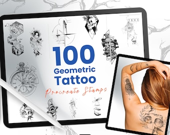 100 geometrische Tattoo-Stempel für Procreate – Minimalistische Flash-Pinsel für digitale Künstler