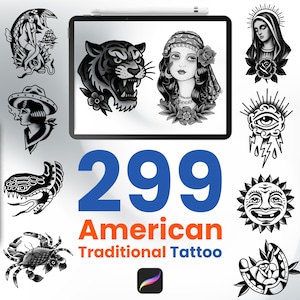 299 American Traditional Tattoo Stamps for Procreate Flash Brushes For Digital Artists