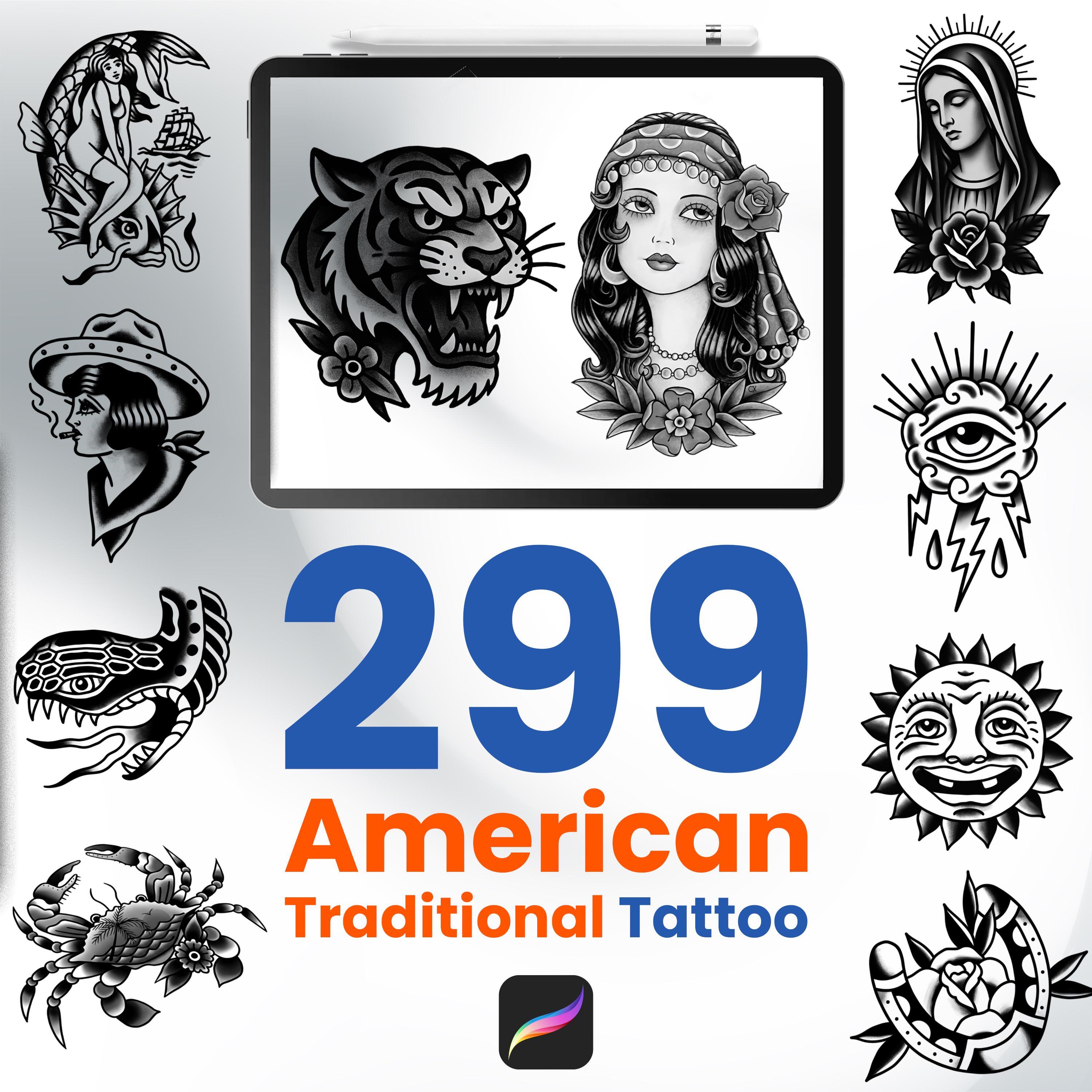 299 American Traditional Tattoo Stamps for Procreate Flash Brushes for ...