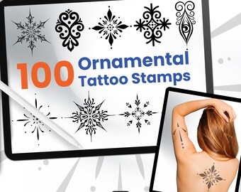 100 Ornamental Tattoo Stamps für Procreate Flash Ornaments Brushes für Digital Artists