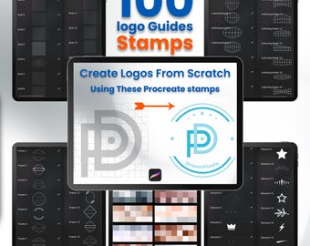 Juego de sellos de logotipos de Procreate / Más de 100 guías de cuadrículas, formas y letras