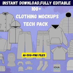 Vector Fashion Mockup Bundle | Hoodies, Jackets, Pants, Skirts & Accessories | Editable AI + PNG Templates