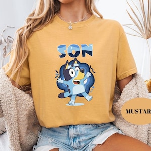 Custom Bluey Bingo Comfort Colors® T-Shirt, Bluey Mom Dad Family Matching Tee, Personalized Bluey Family Custom Bluey Birthday Party Shirts