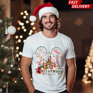Personalized Mickey & Friends Santa Castle Disney Christmas Birthday Sweatshirt, Birthday Boy, Birthday Girl Sweatshirt, Custom Name Shirt