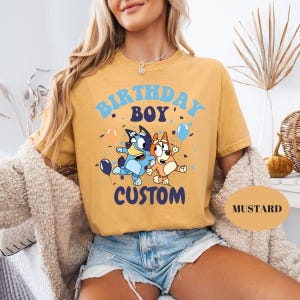 Comfort Colors® Personalized Bluey Birthday Boy T-Shirt, Custom Birthday Boy Shirt, Birthday Bluey Dog Tee, Funny Toddler Birthday Party Tee