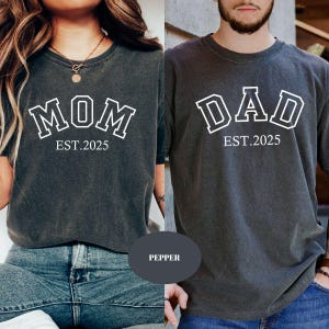 Custom Family Mom and Dad Comfort Colors® T-shirt, Personalized Mama & Dad Shirt, Pregnancy Announcement Tee, Matching Parents Outfit Gifts