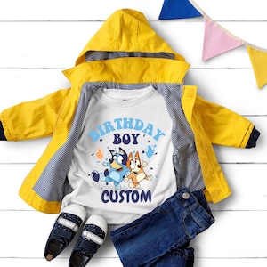Personalized Bluey Birthday Boy T-Shirt, Custom Birthday Boy Shirt, Birthday Bluey Dog Shirt, Birthday Party Shirts, Funny Toddler Tee