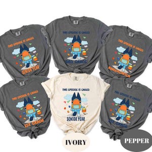 Custom Bluey First Day of School Shirt – Comfort Colors Grade Shirt – Pre-K to Senior Year Personalized School Outfit