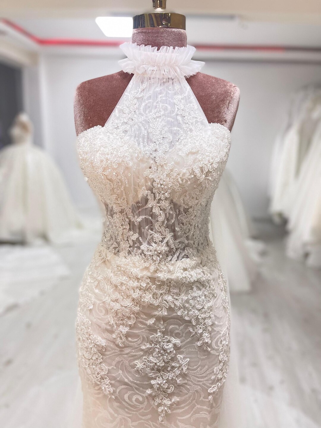 Simple Satin Mermaid Lace Appliques Beach Wedding Dress, Bridal Gown, PW386