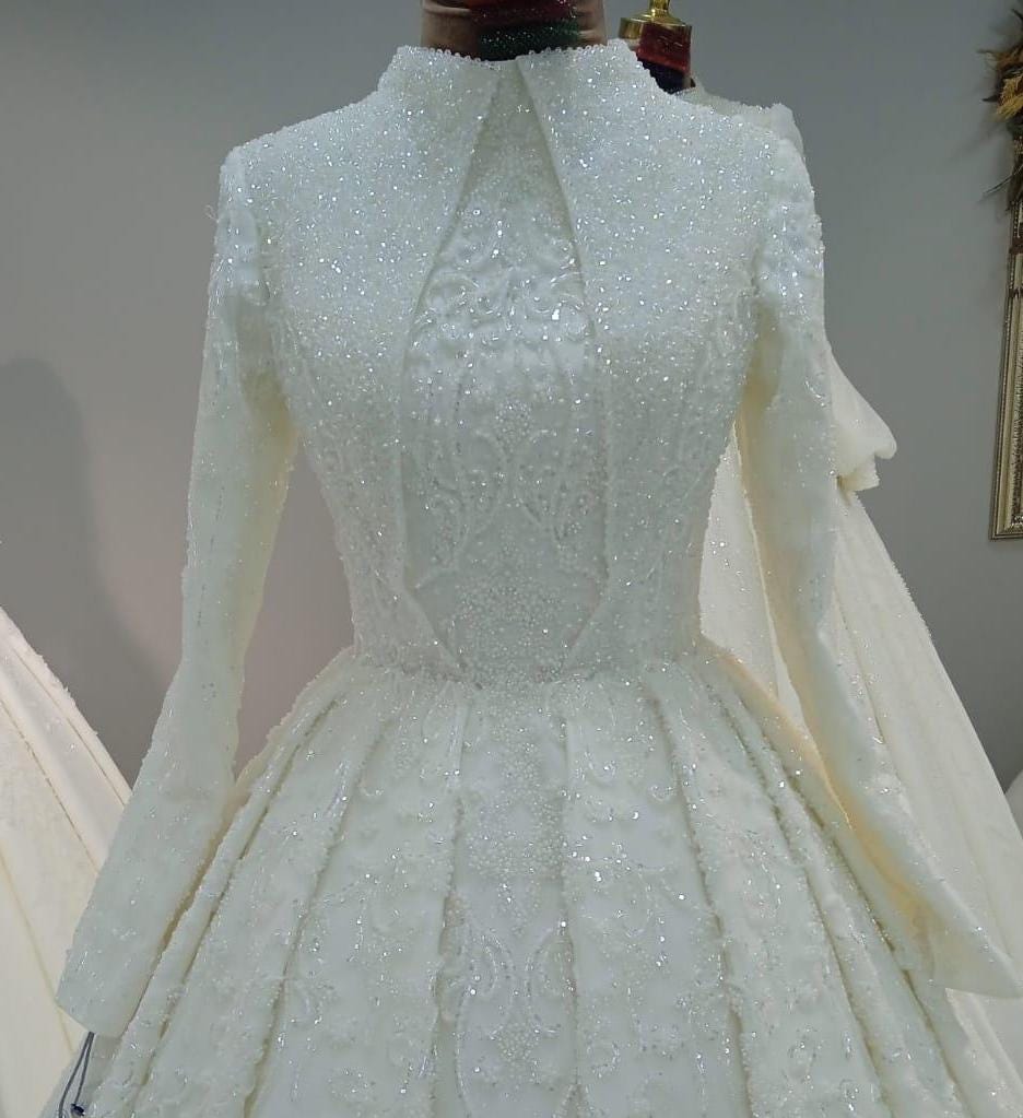 Hijab Wedding Dress With V Neck Modest Elegant Style Muslim