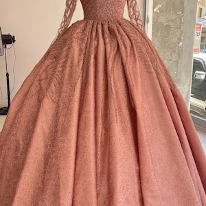 Shinny Elegant Ball Gown, Engagement Dress, Luxury Evening Gown, Long Sleeve Prom Dress, Bridesmaid Dress, Birthday Gown, Bride Ball Gown,