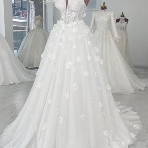 Floral Wedding Dress, Off Shoulder A Line Bridal Gowns , Romantic  Wedding Dress, Beach Wedding, Fairytale Wedding Dress, Boho Bride Dress,