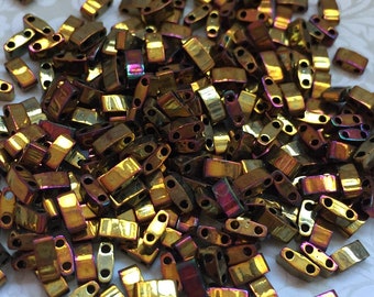 HTL462 10 Grams Miyuki Tila Half Cut Beads-Gold Opaque Iris Metallic