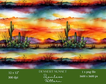 1x woestijn zonsondergang cactus naadloos patroon zuidwestelijk landschap digitaal ontwerp voor behang, stof, scrapbooking en sublimatie ambachten