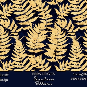 1x Goldene Farn Blätter Nahtlose Muster Elegante Botanische Blatt Digitales Papier Tapete Stoff Geschenkpapier Digitaler Hintergrund Sublimation