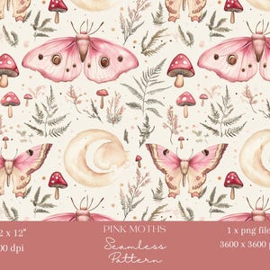 1x papillon rose et champignon motif sans couture papier numérique tissu insecte papier peint fond boisé numérique motif répétitif papillon