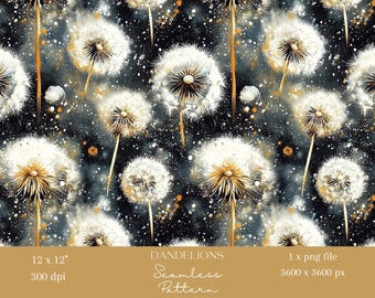 1x paardebloemen aquarel papier stof naadloos patroon scrapbooking bloemen digitale achtergrond donker sublimatiepatroon