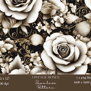 1x Luxus Beige Creme Rose Nahtloses Digitales Muster Eleganter Stoff, Tapete und Hintergrund Design Blume Sublimationsdesign Vintage Floral