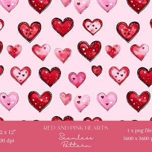 1x Red and Pink Valentine Hearts Digital Paper Floral Fabric Seamless Pattern Scrapbooking Paper Digital Background Sublimation printable