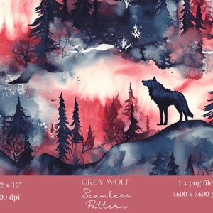 1x Fond de loup gris solitaire, papier numérique, motif répétitif de fichier pour le scrapbooking, motif numérique de sublimation d'animaux