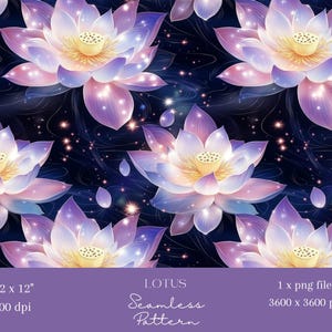 1x Starlit Lotus Bloom Bloem Naadloos patroon Scrapbooking Digitaal papier Achtergrond Sublimatiepatroon Floral Junk Journalling