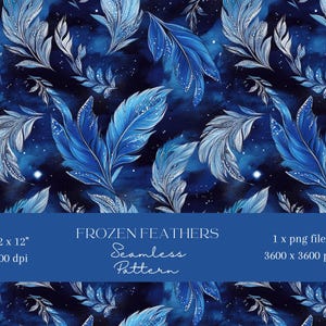 1 x La Reine des neiges, plumes bleues, papier numérique, modèle sans couture, papier de scrapbooking, arrière-plan numérique, sublimation, motif, journalisation indésirable, imprimables