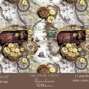 1x carte au trésor pirate, motif numérique sans couture, arrière-plan nautique imprimable pour papier peint, tissu, papier d'emballage, sublimation de scrapbooking