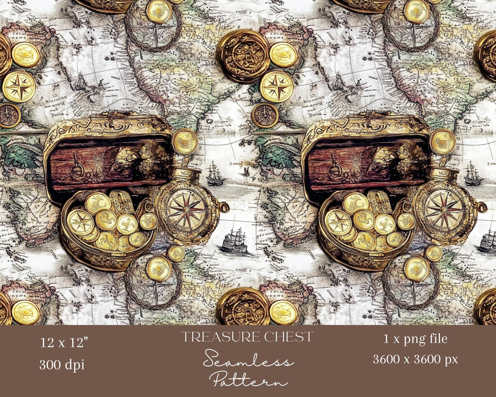 1x Pirate Treasure Map Seamless Digital Pattern Nautical Printable ...