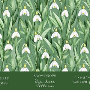 1x Fiori di bucaneve verdi Modello senza cuciture ripetuto File per stampa su tessuto Scrapbooking Sfondo digitale Carta digitale Sublimazione