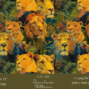 1x Afrikansk safari sömlös digital mönster lejon leopard djungel upprepa kakel vilda djur tapet exotiskt djurliv tyg sublimering
