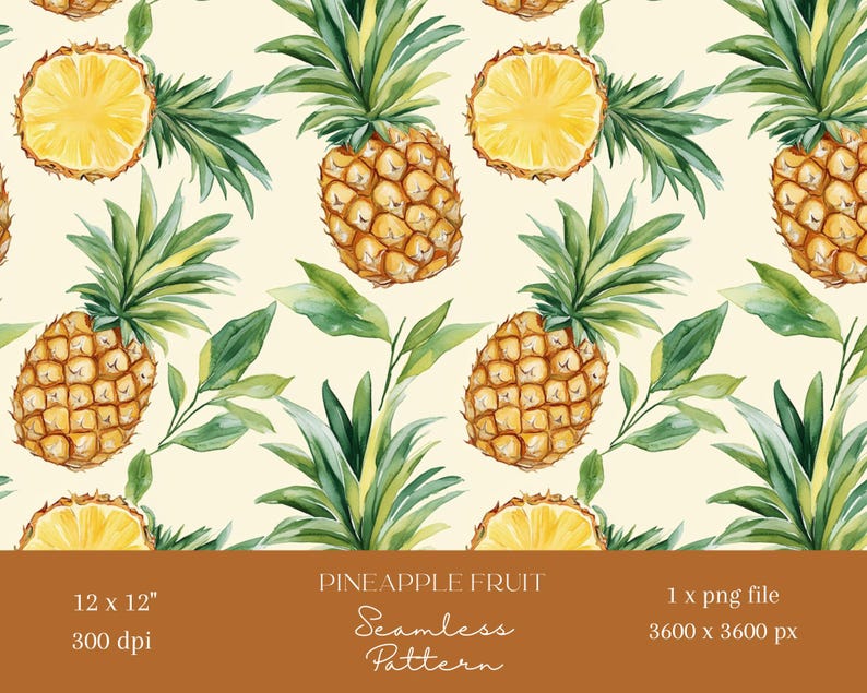 1x Pineapple Fruit Seamless Pattern Repeating File for Fabric Print ...