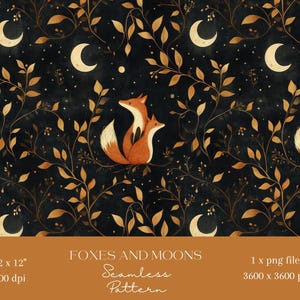 1x Carta digitale con motivo senza cuciture di volpe e luna, carta per scrapbooking, sfondo digitale, stampabile con sublimazione, junk journaling